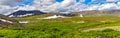 Mountain range in the subpolar urals on a summer day