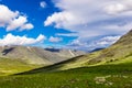 Mountain range in the subpolar urals on a summer day