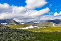 Mountain range in the subpolar urals on a summer day