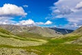 Mountain range in the subpolar urals on a summer day