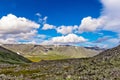 Mountain range in the subpolar urals on a summer day