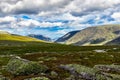 Mountain range in the subpolar urals on a summer day