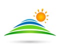 Mountain Range sun snow top blue sky Logo icons symbol logo design on white background Royalty Free Stock Photo