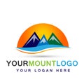 Mountain Range sun summer snow top Logo icons symbol logo design on white background Royalty Free Stock Photo