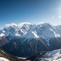 Mountain range under a clear blue sky, featuring rugged peaks and ridges Royalty Free Stock Photo
