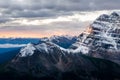 Mountain range view at colorful sunrise, Banff, Canada Royalty Free Stock Photo