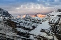 Mountain range view at colorful sunrise Royalty Free Stock Photo