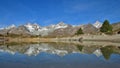Mountain range in Zermatt mirroring in a lake Royalty Free Stock Photo