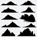 Mountain ranges black vector silhouettes set, overlook hiking landscape