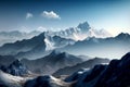 Mountain ranges with snowy peaks against the blue sky