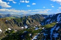 Mountain Ranges In Summer with Pine Trees and Large Patches of S Royalty Free Stock Photo