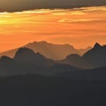 Golden sunrise in the Swiss Alps. View from Mount Rigi. Royalty Free Stock Photo