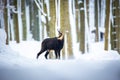 Mountain rare chamois in the snowy forest of the Luzickych Mountains Royalty Free Stock Photo