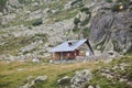Mountain rescue cottage in the Retezat massif, Lake Bucura, Romania. Royalty Free Stock Photo