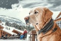 Mountain rescue dog closeup portrait. Generative AI