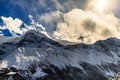 Mountain rescue helicopter in Himalaya Mountrains Royalty Free Stock Photo