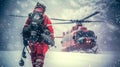 Mountain Rescue Operation in Snowstorm. Generative ai