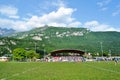 Mountain Resegone over Lecco and the rugby match.