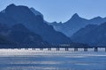 Mountain and reservoir landscape in Riano. Gilbo peak. Castilla Leon