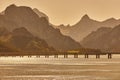 Mountain and reservoir landscape in Riano. Gilbo peak. Castilla Leon