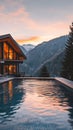 A mountain resort with a heated pool Royalty Free Stock Photo