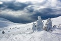 Mountain resort landscape under cloudy sky