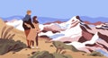 Mountain rest flat vector illustration. Enamored couple, tourists, holiday makers admiring scenery cartoon characters