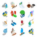 Mountain rest icons set, isometric style