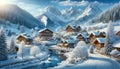 Mountain Retreat: Idyllic Winter Village Scene