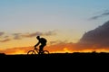 Mountain rider biker on sunset  landscape Royalty Free Stock Photo