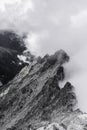 Mountain ridge in clouds