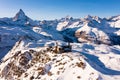 Mountain ridge Gornergrat with observatory on background of Matterhorn peak, Switzerland Royalty Free Stock Photo