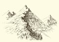 Mountain ridge hand drawing Royalty Free Stock Photo