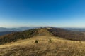 Mountain ridge landscape highland scenic view early spring time season weather horizon background blue sky copy space Royalty Free Stock Photo