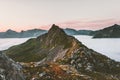 Mountain ridge over clouds Landscape