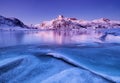 Mountain ridge and reflection on the lake surface. Natural landscape on the Lofoten islands, Norway Royalty Free Stock Photo