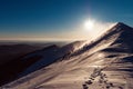 Mountain ridge at sunrise, Bieszczady Mountains, Poland Royalty Free Stock Photo