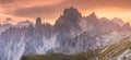 Mountain ridge view of Tre Cime di Lavaredo, South Tirol, Dolomites Italien Alps Royalty Free Stock Photo