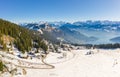 Mountain  Rigi in Switzerland. Rigi Kaltbad First, Weggis. Aerial view. Drone shooting Royalty Free Stock Photo
