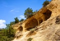 Mountain Ring near Kislovodsk, tourist attraction in Stavropol Krai, Russia. Landscape of sandy rock in summer, scenery of caves