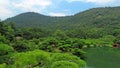 Mountain and Ritsurin Koen Garden Takamatsu Japan Royalty Free Stock Photo