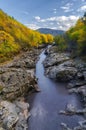 Mountain river in autumn forest. Golden autumn in the forest. Caucasus mountains, Adygea, Russia Royalty Free Stock Photo