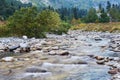 Mountain river in autumn landscape, water blurred in motion Royalty Free Stock Photo