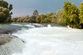 Mountain river, beautiful mountain shoal water. Water rapids. Mountain river, forest green rapid waterfall Royalty Free Stock Photo