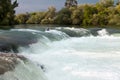 Mountain river, beautiful mountain shoal water. Water rapids. Mountain river, forest green rapid waterfall Royalty Free Stock Photo