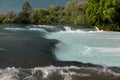 Mountain river, beautiful mountain shoal water. Water rapids. Mountain river, forest green rapid waterfall Royalty Free Stock Photo