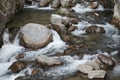 Mountain river, beautiful mountain shoal water. Water rapids. Mountain river, forest green rapid waterfall Royalty Free Stock Photo