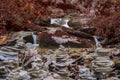 Mountain River with Cascades and Waterfall Flowing in the Himalayas in Autumn. Forest Creek with Pure Transparent Water Royalty Free Stock Photo