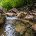 Mountain river with clean and fresh water in the rocks. Royalty Free Stock Photo