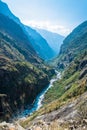 Mountain river in a deep gorge in the Himalayas. Royalty Free Stock Photo